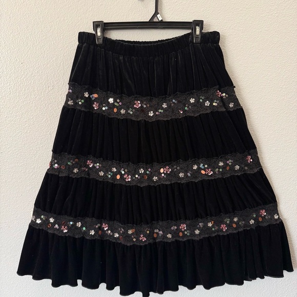 Lapis Black Velvet Lace Sequin Skirt Large Romantic Goth Y2K - Picture 2 of 8